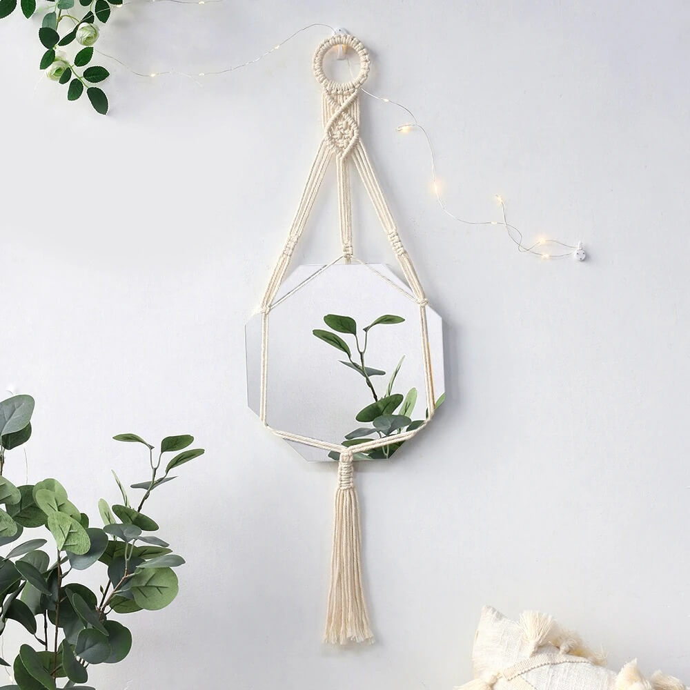 Macrame Wall Hanging Simple Mirror AESTHETIC_Boho SUB CATEGORY_Mirrors SUB CATEGORY_Wall Decor