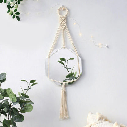 Macrame Wall Hanging Simple Mirror AESTHETIC_Boho SUB CATEGORY_Mirrors SUB CATEGORY_Wall Decor