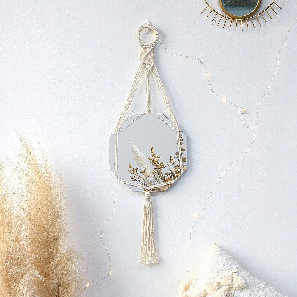 Macrame Wall Hanging Simple Mirror AESTHETIC_Boho SUB CATEGORY_Mirrors SUB CATEGORY_Wall Decor