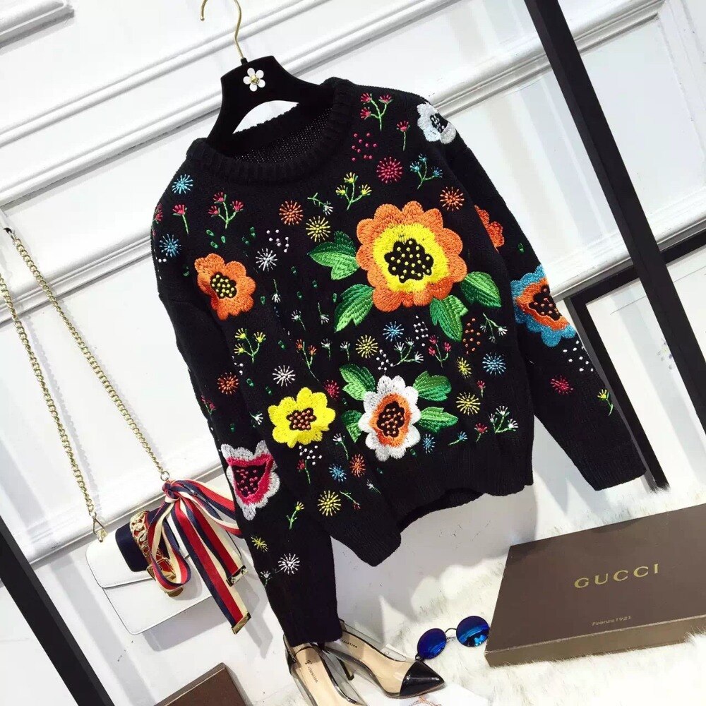 Embroidered Floral Sweater