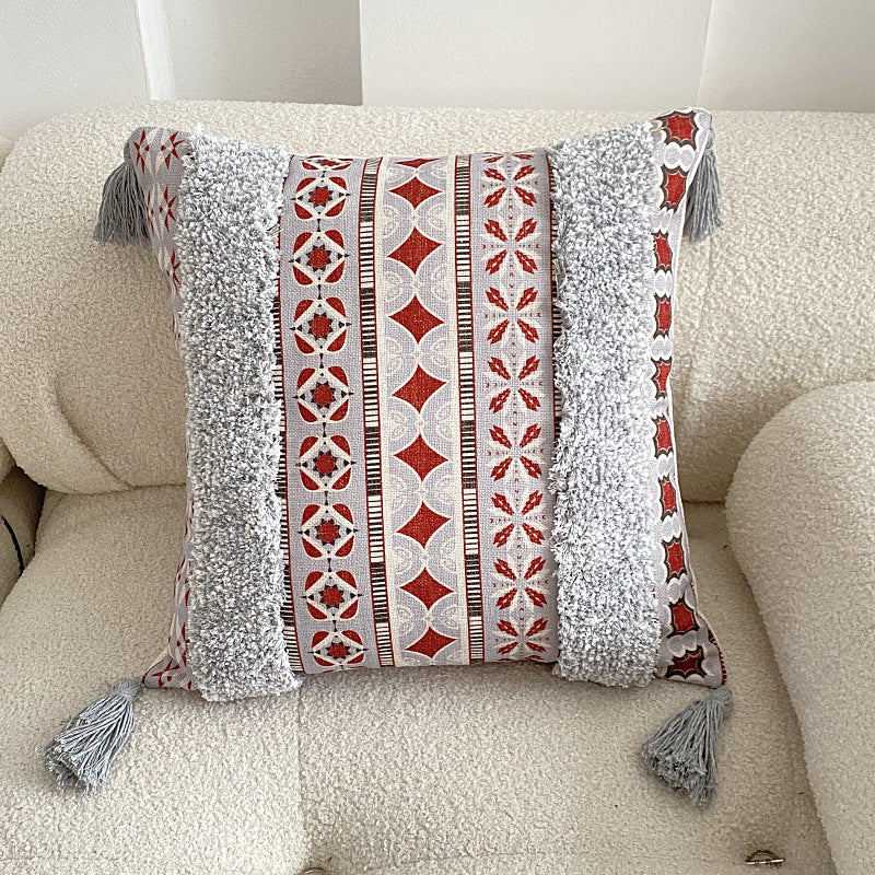 Housse de coussin à pompons touffeté Boho