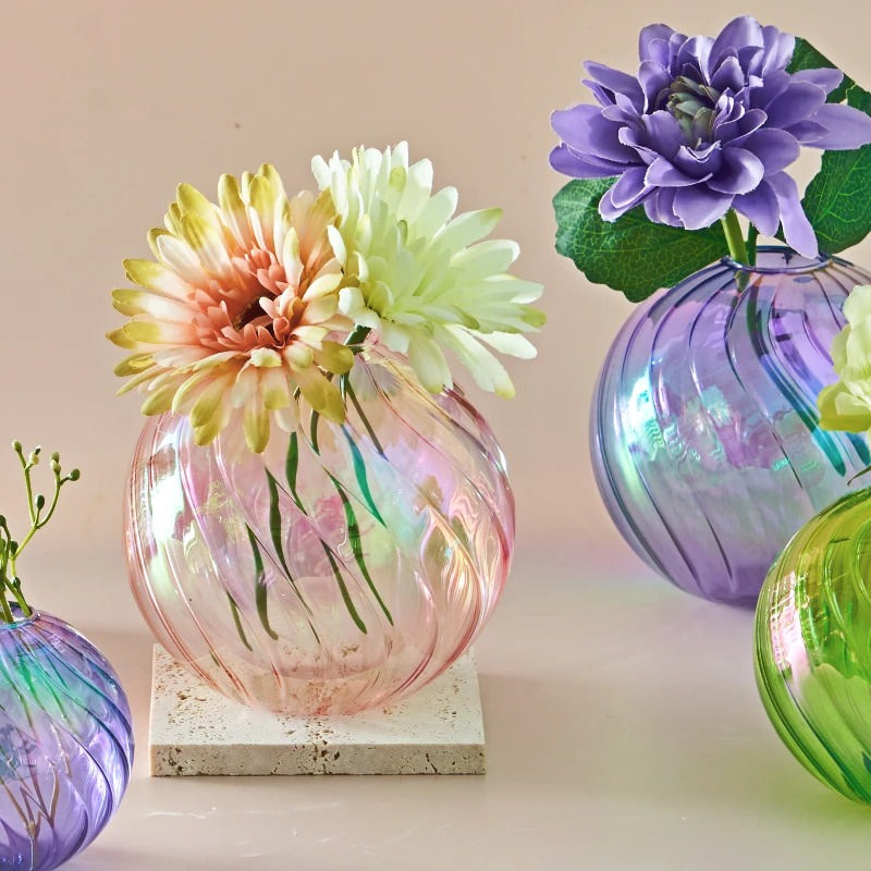 Spiral Glass Mini Ball Vase (3 Pack) spiral swirly twisted