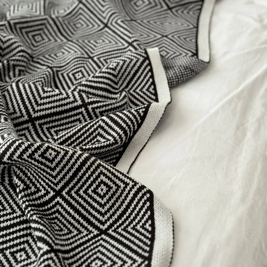 Minimal Nordic Diamond Knit Fleece Throw Blanket