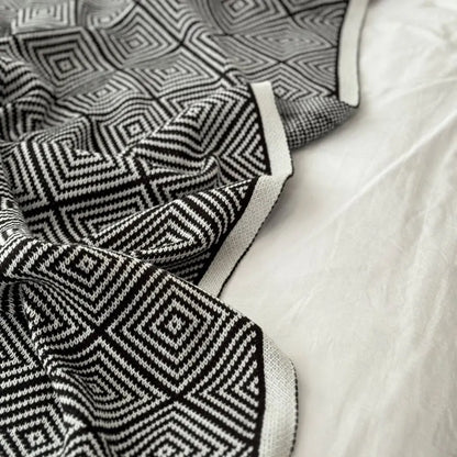 Minimal Nordic Diamond Knit Fleece Throw Blanket