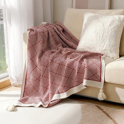 Minimal Nordic Diamond Knit Fleece Throw Blanket