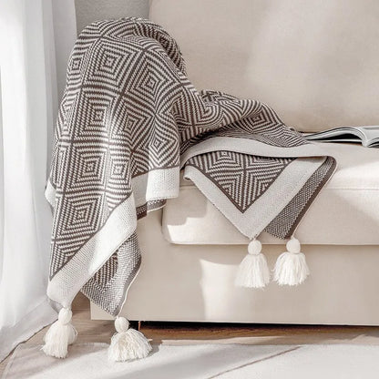 Minimal Nordic Diamond Knit Fleece Throw Blanket