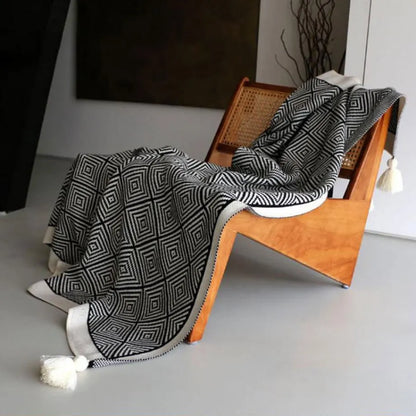 Minimal Nordic Diamond Knit Fleece Throw Blanket