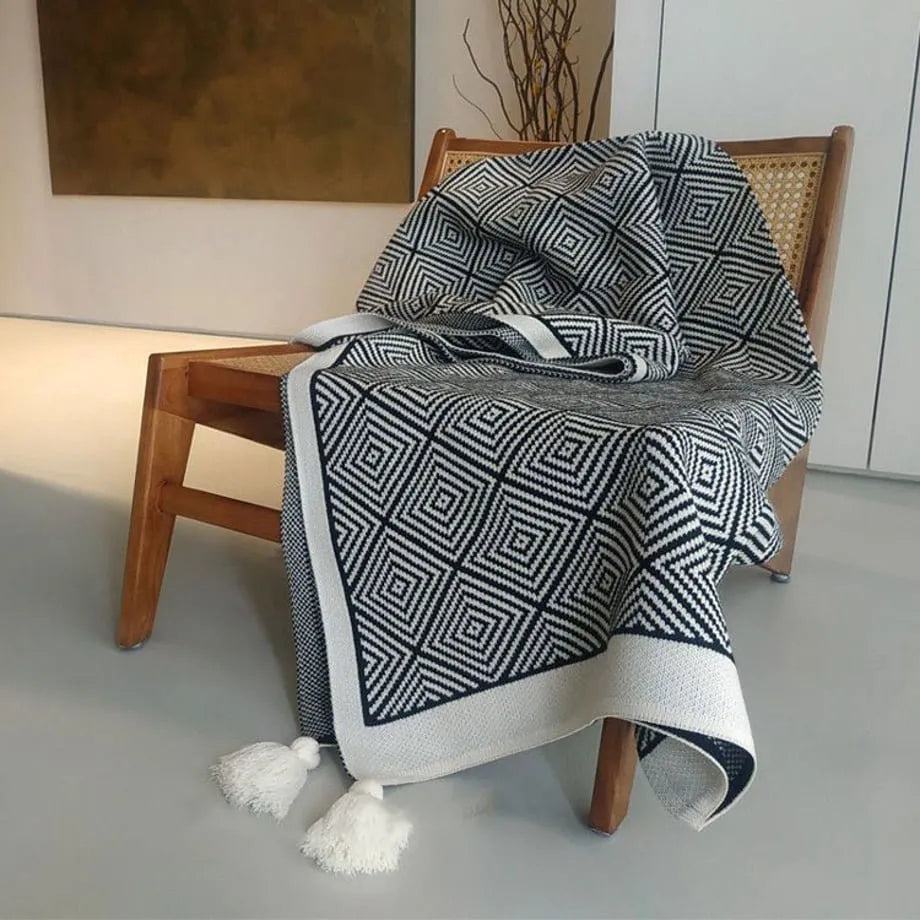 Minimal Nordic Diamond Knit Fleece Throw Blanket