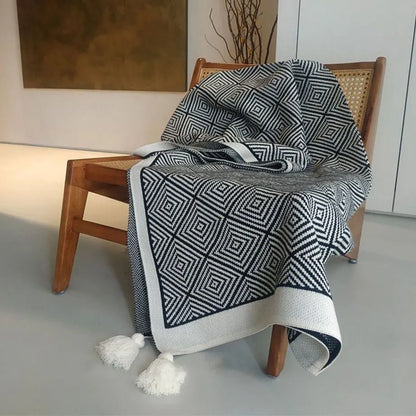 Minimal Nordic Diamond Knit Fleece Throw Blanket