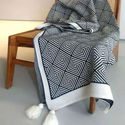 Minimal Nordic Diamond Knit Fleece Throw Blanket
