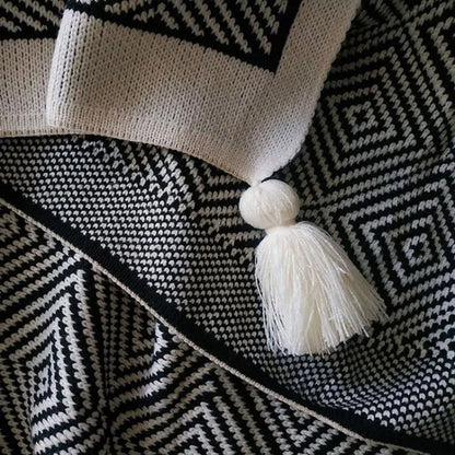 Minimal Nordic Diamond Knit Fleece Throw Blanket
