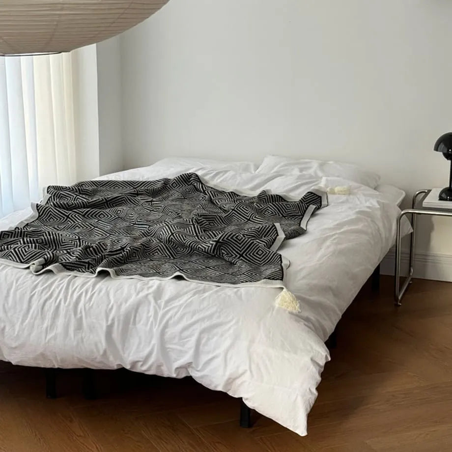 Minimal Nordic Diamond Knit Fleece Throw Blanket