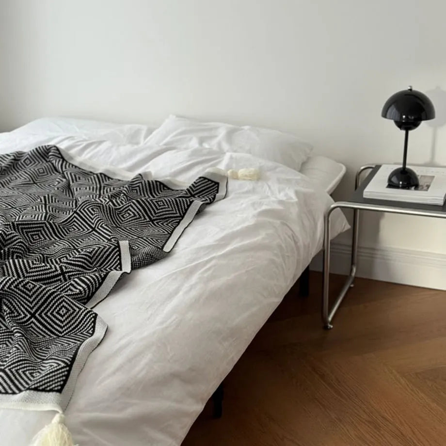 Minimal Nordic Diamond Knit Fleece Throw Blanket