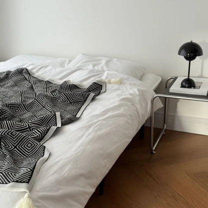 Minimal Nordic Diamond Knit Fleece Throw Blanket