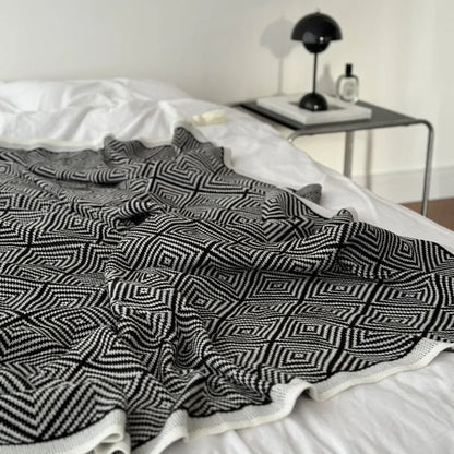 Minimal Nordic Diamond Knit Fleece Throw Blanket