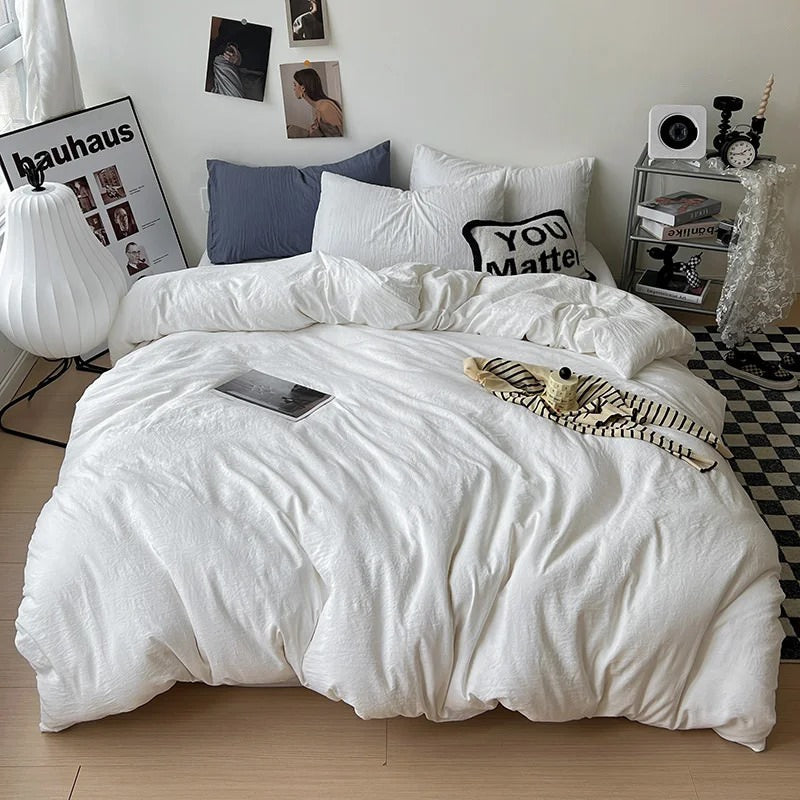 Crumpled Solid Color Sheets Bedding Set