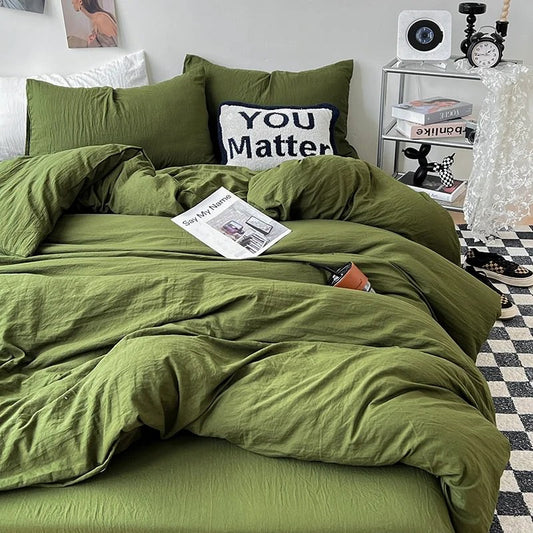 Crumpled Solid Color Sheets Bedding Set