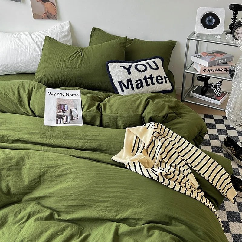 Crumpled Solid Color Sheets Bedding Set