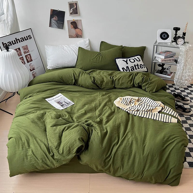 Conjunto de cama de lençóis de cor sólida amassados