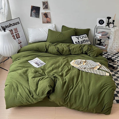 Conjunto de cama de lençóis de cor sólida amassados