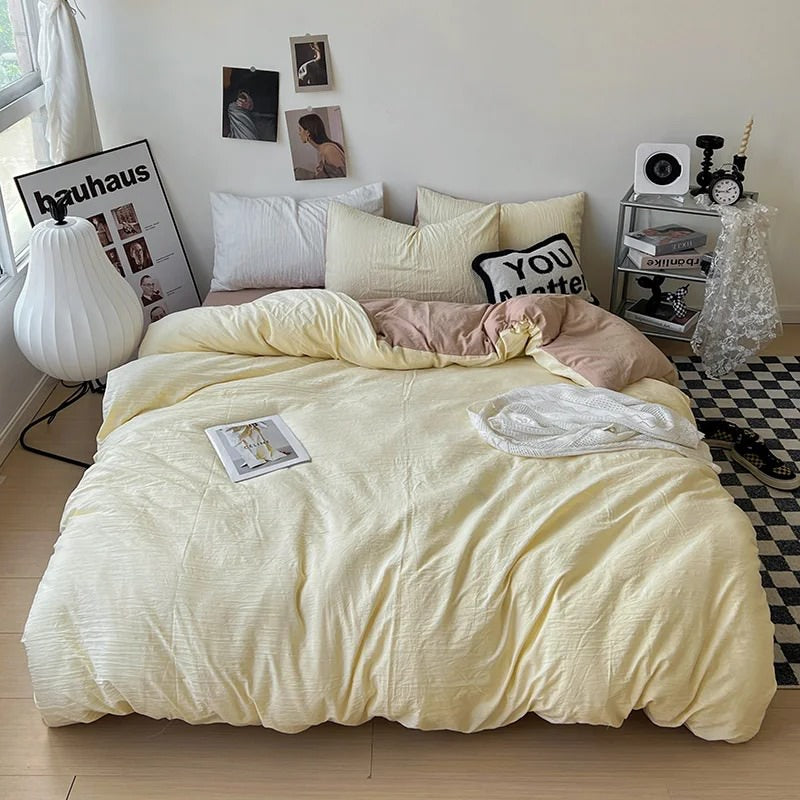 Conjunto de cama de lençóis de cor sólida amassados