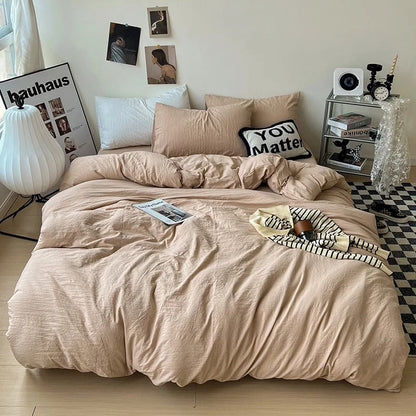 Conjunto de cama de lençóis de cor sólida amassados