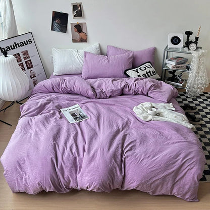 Conjunto de cama de lençóis de cor sólida amassados