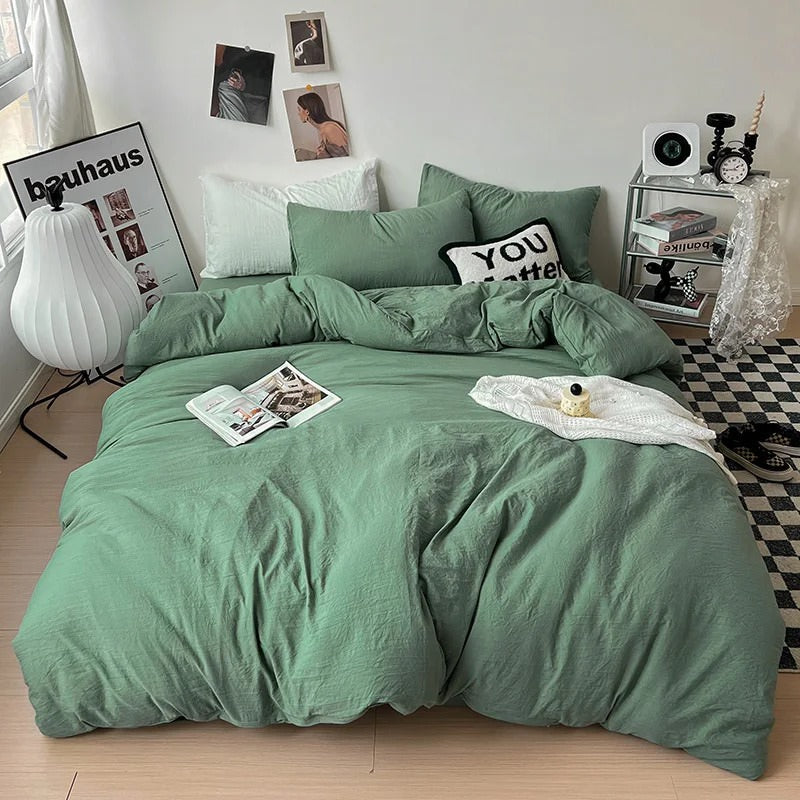 Conjunto de cama de lençóis de cor sólida amassados