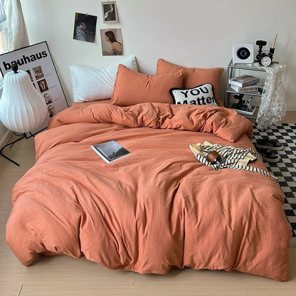 Conjunto de cama de lençóis de cor sólida amassados