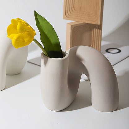 Minimalist Curved Tube Ceramic Vase