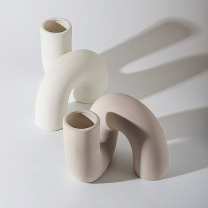 Minimalist Curved Tube Ceramic Vase