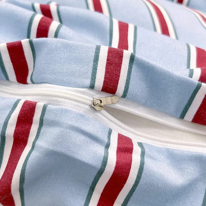 Minimalist Red Striped Light Blue Bedding Set bed sheet bedsheets duvet cover