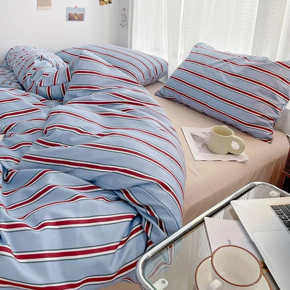 Minimalist Red Striped Light Blue Bedding Set bed sheet bedsheets duvet cover