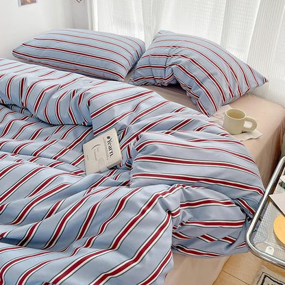 Minimalist Red Striped Light Blue Bedding Set bed sheet bedsheets duvet cover