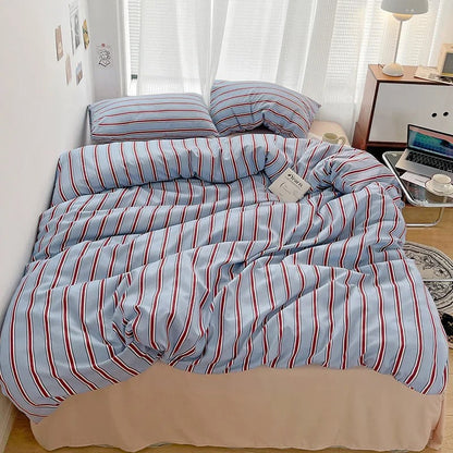 Minimalist Red Striped Light Blue Bedding Set bed sheet bedsheets duvet cover