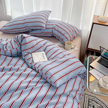 Minimalist Red Striped Light Blue Bedding Set bed sheet bedsheets duvet cover