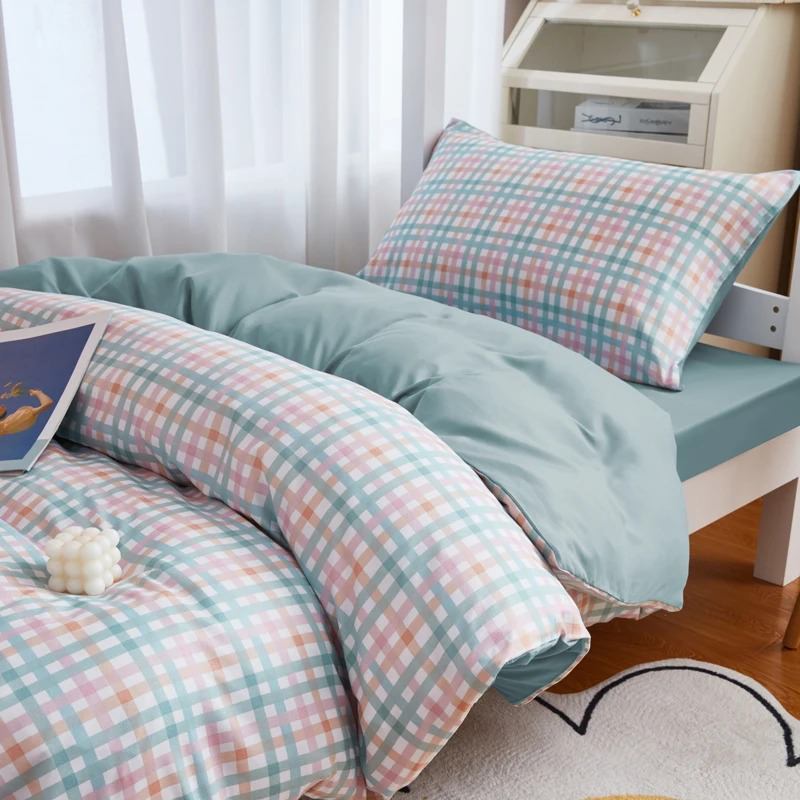 Set biancheria da letto per dormitorio scozzese blu pastello