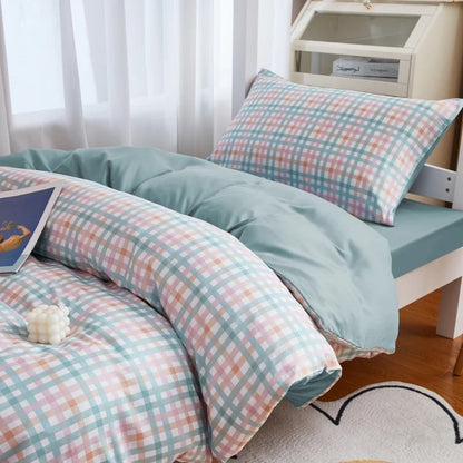 Pastel Blue Plaid Dorm Bedding Set