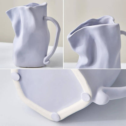 Crumpled Mug Ceramic Vase matte pastel decor SUB CATEGORY_Vases