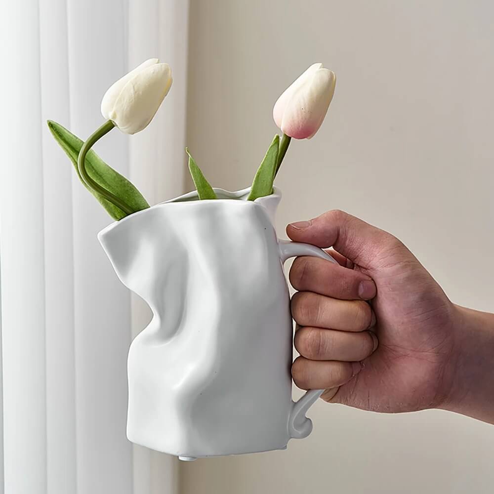 Crumpled Mug Ceramic Vase matte pastel decor SUB CATEGORY_Vases