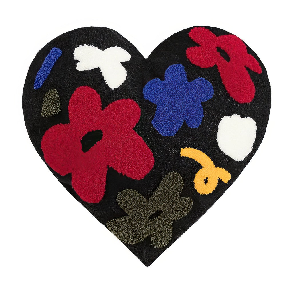 Modern Flowers Tufted Heart Shaped Pillow