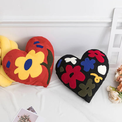 Modern Flowers Tufted Heart Shaped Pillow