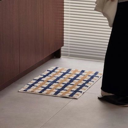 Modern Navy & Tan Grid Plush Accent Rug