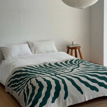 Modern Organic Leaf Pattern Flannel Fleece Throw Blanket