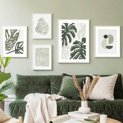 Sage Green Monstera Leaves Canvas Posters leaf SUB CATEGORY_Posters