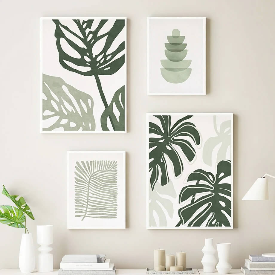 Sage Green Monstera Leaves Canvas Posters leaf SUB CATEGORY_Posters