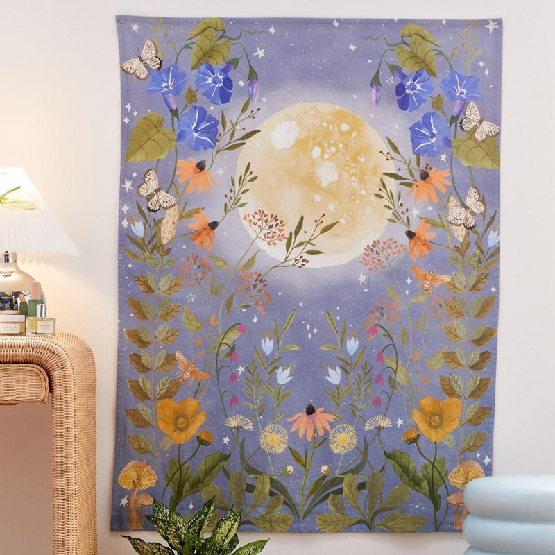 Moon Flowers Tapestry AESTHETIC_Cottagecore AESTHETIC_Fairycore floral SUB CATEGORY_Tapestries