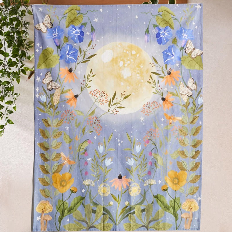 Moon Flowers Tapestry AESTHETIC_Cottagecore AESTHETIC_Fairycore floral SUB CATEGORY_Tapestries