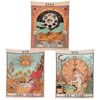 The Moon Tarot Colored Tapestry AESTHETIC_Witchcore SUB CATEGORY_Tapestries