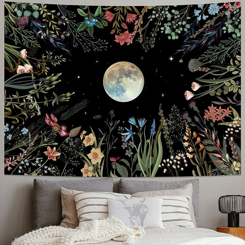 Moonlit Garden Tapestry floral moon